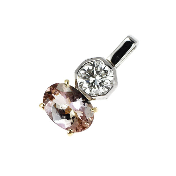 Pt900/ K18YG 非加熱ピンクゾイサイト ダイヤモンド ペンダントトップ 0.783ct 0.423ct G SI1 G