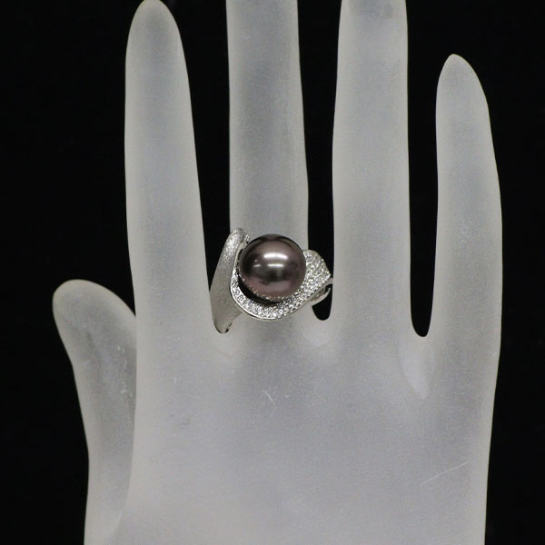 Pt900 黒蝶真珠 ダイヤモンド リング 径約11.6mm D0.50ct