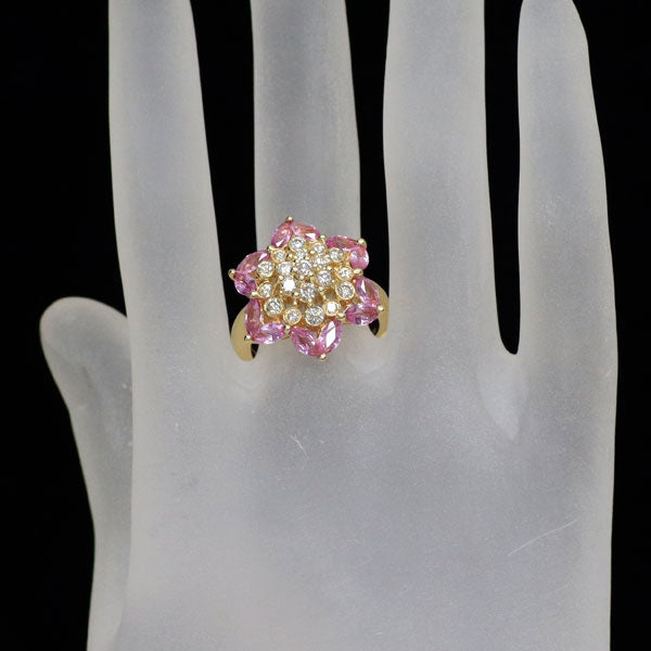 K18YG ダイヤモンド マーキス ピンクサファイア リング D0.82ct PS2.25ct  フラワー