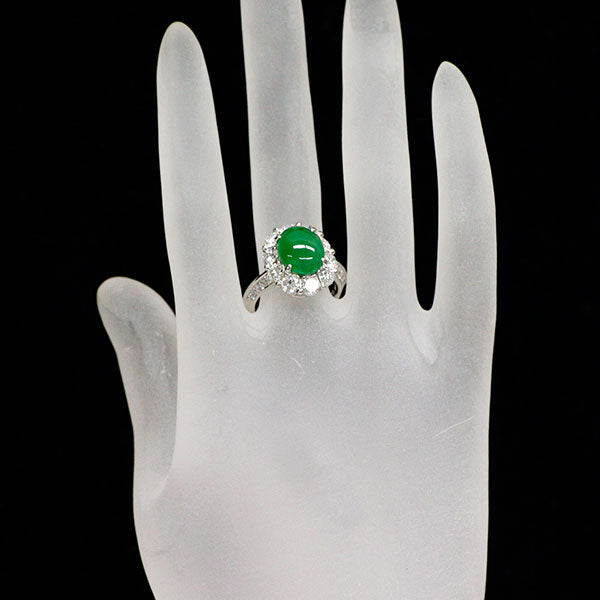 クイーン Pt950 翡翠 ダイヤモンド リング 3.912ct D2.24ct