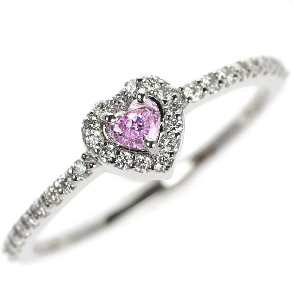 新品 希少 Pt950 ハートシェイプ 天然ピンクパープル ダイヤモンド リング 0.103ct FIPP VS1 D0.18ct 【エスコレ】