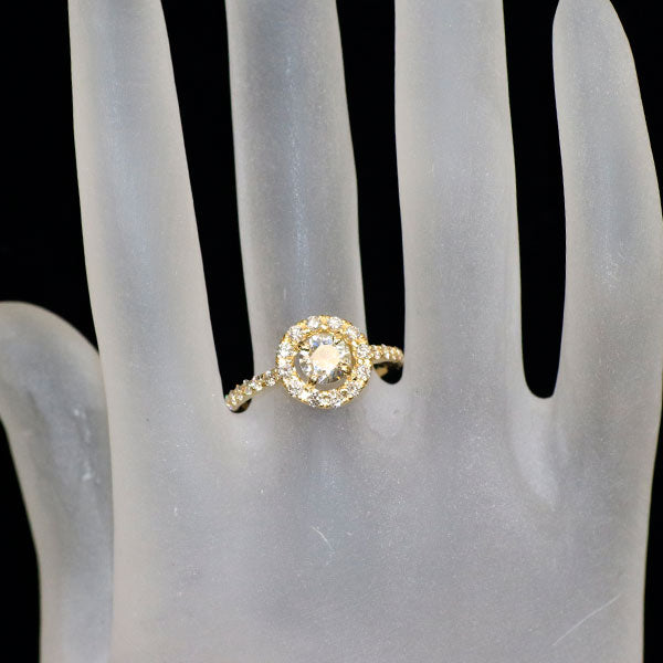 新品 K18YG オールドサーキュラーブリリアントカット ダイヤモンド リング 0.586ct K SI1 D0.56ct【エスコレ】