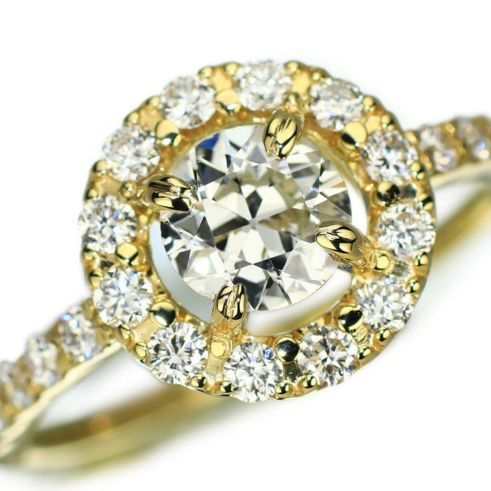 新品 K18YG オールドサーキュラーブリリアントカット ダイヤモンド リング 0.586ct K SI1 D0.56ct【エスコレ】