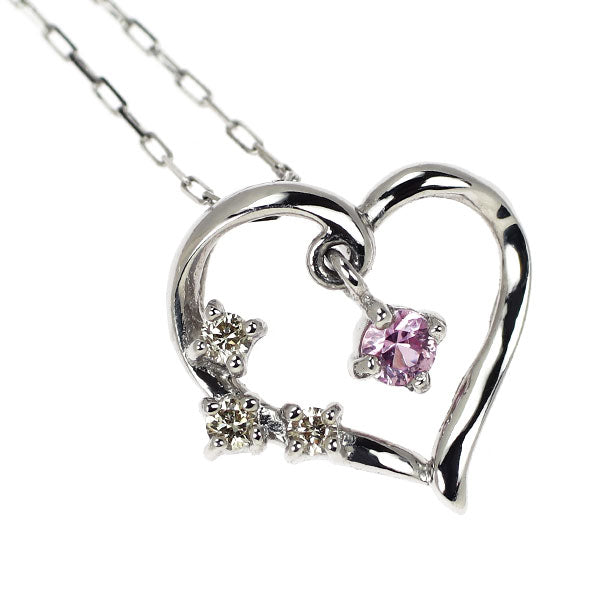 新品 Pt900/ Pt850 ピンク サファイア ダイヤモンド ペンダントネックレス 0.04ct D0.02ct 【エスコレ】 ハート
