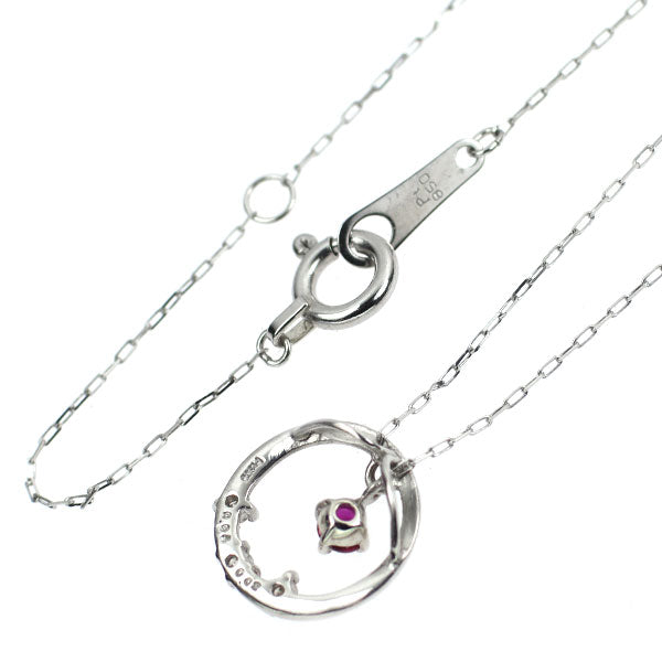 新品 Pt900/ Pt850 ルビー ダイヤモンド ペンダントネックレス 0.05ct D0.02ct 【エスコレ】