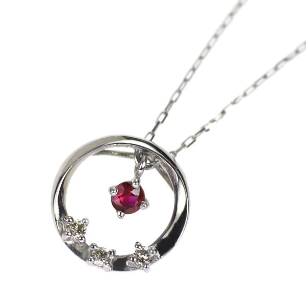 新品 Pt900/ Pt850 ルビー ダイヤモンド ペンダントネックレス 0.05ct D0.02ct 【エスコレ】