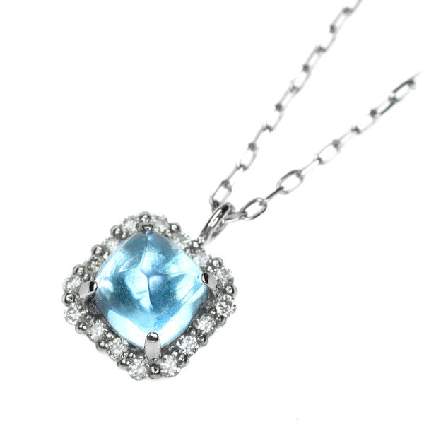 新品 Pt シュガーローフカット アクアマリン ダイヤモンド ペンダントネックレス 0.80ct D0.09ct 【エスコレ】