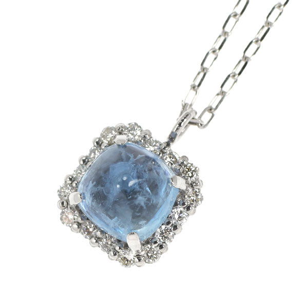 新品 Pt シュガーローフカット アクアマリン ダイヤモンド ペンダントネックレス 0.85ct D0.09ct 【エスコレ】
