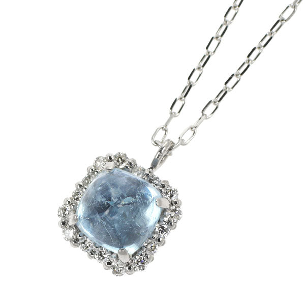 新品 Pt シュガーローフカット アクアマリン ダイヤモンド ペンダントネックレス 0.94ct D0.09ct 【エスコレ】