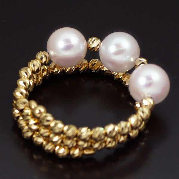 新品 K18YG アコヤ 真珠/パール リング 径約5.0-5.2mm 形状記憶 伸縮式【エスコレ】