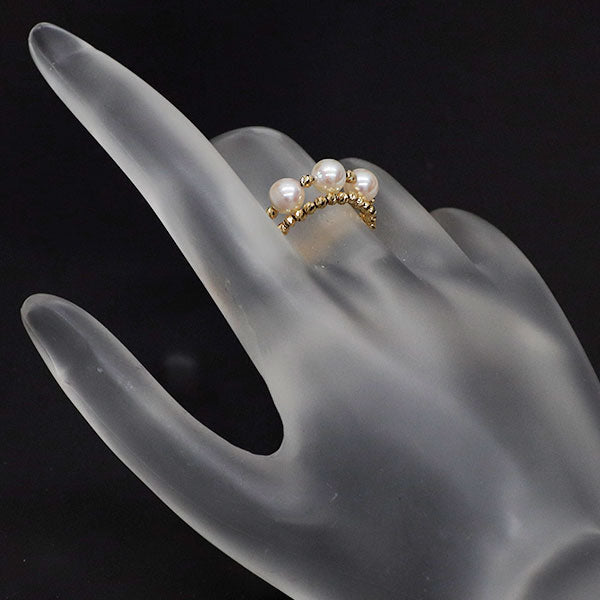 新品 K18YG アコヤ 真珠/パール リング 径約5.0-5.2mm 形状記憶 伸縮式【エスコレ】
