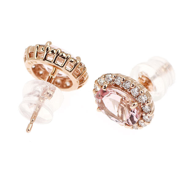 新品 K18PG オーバルカット モルガナイト ダイヤモンド ピアス 1.40ct D0.26ct【エスコレ】
