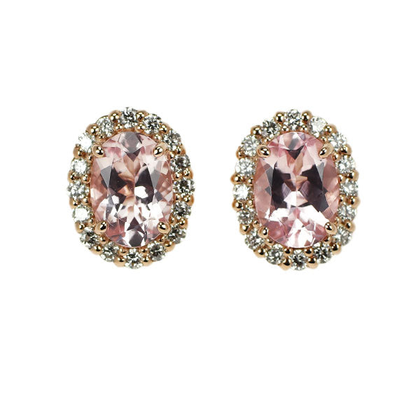 新品 K18PG オーバルカット モルガナイト ダイヤモンド ピアス 1.40ct D0.26ct【エスコレ】