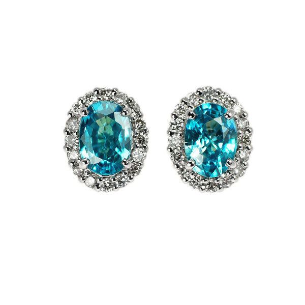 新品 Pt900 カンボジア産 ラタナキリブルージルコン ダイヤモンド ピアス 2.62ct D0.28ct  【エスコレ】