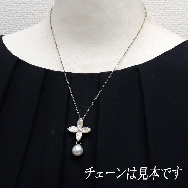 ミキモト K18WG 白蝶真珠 ダイヤモンド シェル ペンダントトップ 径約10.9mm D0.02ct ピクウェ