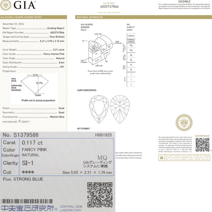 Pt アーガイル産地証明付 天然ピンクダイヤモンド ペンダントネックレス 0.21ct FIP VS1 PD0.117ct D0.93ct