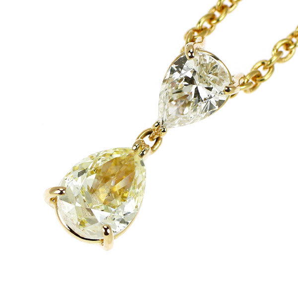 平和堂貿易 K18YG ペアシェイプ ダイヤモンド ペンダントネックレス 1.002ct D0.467ct