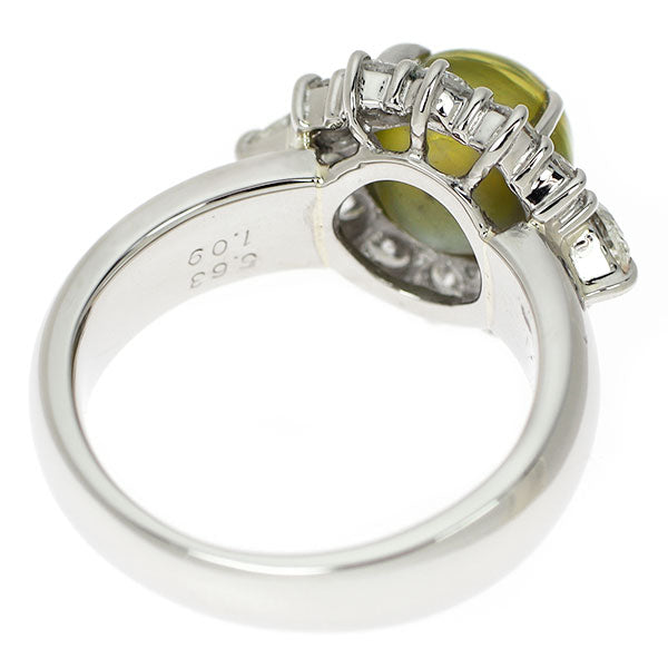 Pt900 クリソベリル キャッツアイ ダイヤモンド リング 5.63ct