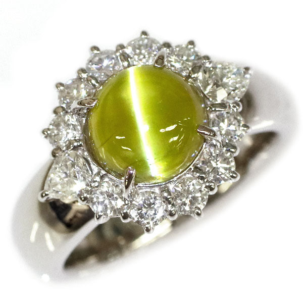 Pt900 クリソベリル キャッツアイ ダイヤモンド リング 5.63ct