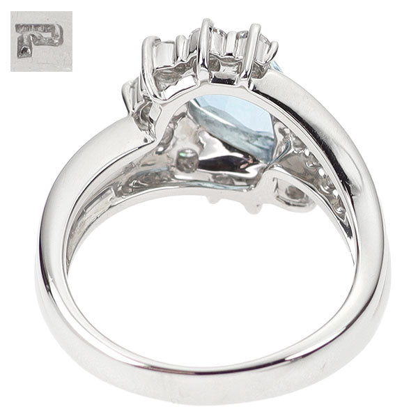 ポーラ Pt900 ペアシェイプカット アクアマリン ダイヤモンド リング 0.90ct D0.49ct