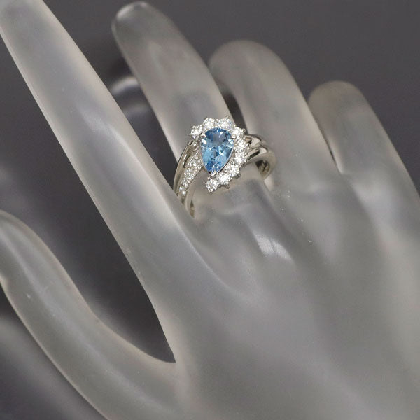 ポーラ Pt900 ペアシェイプカット アクアマリン ダイヤモンド リング 0.90ct D0.49ct