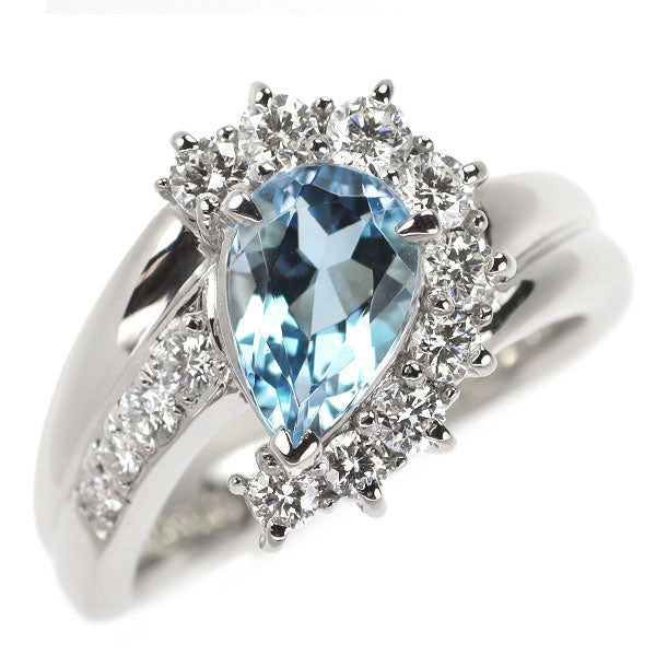 ポーラ Pt900 ペアシェイプカット アクアマリン ダイヤモンド リング 0.90ct D0.49ct