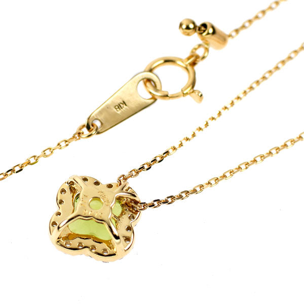K18YG リリーカット ペリドット ダイヤモンド ペンダントネックレス 1.77ct D0.15ct フラワー クローバー