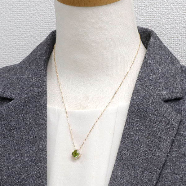 K18YG リリーカット ペリドット ダイヤモンド ペンダントネックレス 1.77ct D0.15ct フラワー クローバー