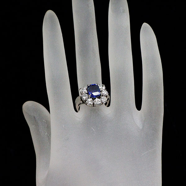 Pt900 スリランカ産 非加熱 サファイア ダイヤモンド リング 2.83ct D1.48ct