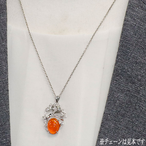 Pm ファイアオパール ダイヤモンド ペンダントトップ 陽刻ヴィンテージ製品 昭和レトロ彫金【ヒスコレ】