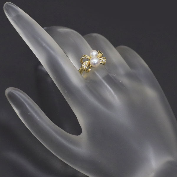 田崎真珠 K18YG アコヤ 真珠/パール ダイヤモンド リング 径約4.6-5.3mm D0.04ct リボン