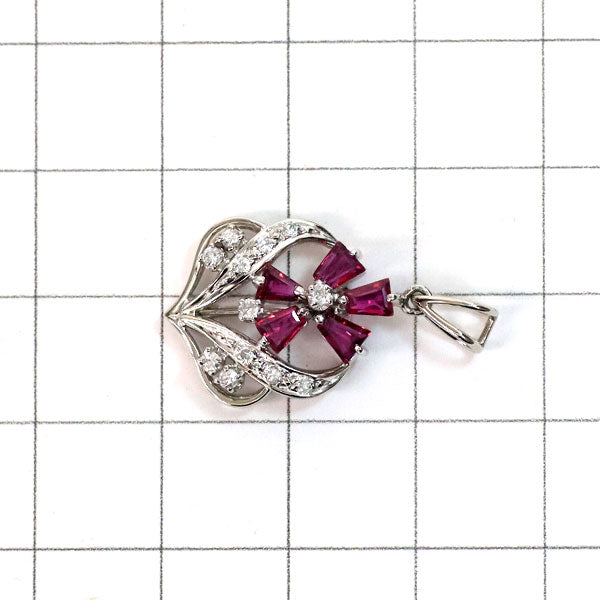 Pt900 ルビー ダイヤモンド ペンダントトップ 0.69ct D0.17ct 陽刻ヴィンテージ製品 昭和レトロ彫金【ヒスコレ】