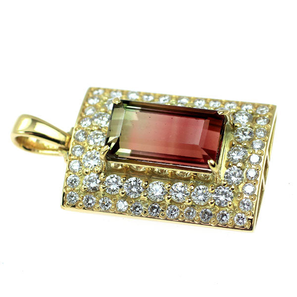 K18YG パーティカラートルマリン ダイヤモンド ペンダントトップ 4.27ct D1.23ct