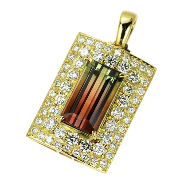 K18YG パーティカラートルマリン ダイヤモンド ペンダントトップ 4.27ct D1.23ct