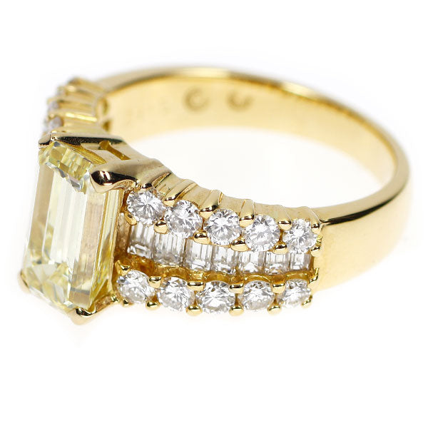 三越 K18YG エメラルドカット ダイヤモンド リング 2.071ct LY VS1 D1.15ct 《セルビー銀座店》【中古】