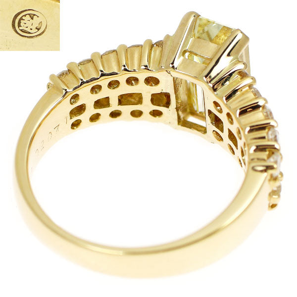 三越 K18YG エメラルドカット ダイヤモンド リング 2.071ct LY VS1 D1.15ct 《セルビー銀座店》【中古】