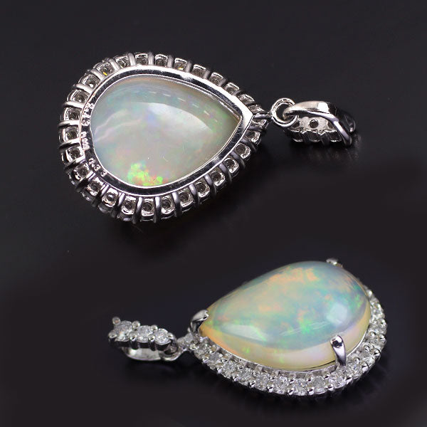 Pt900 オパール ダイヤモンド ペンダントトップ 2.43ct D0.33ct