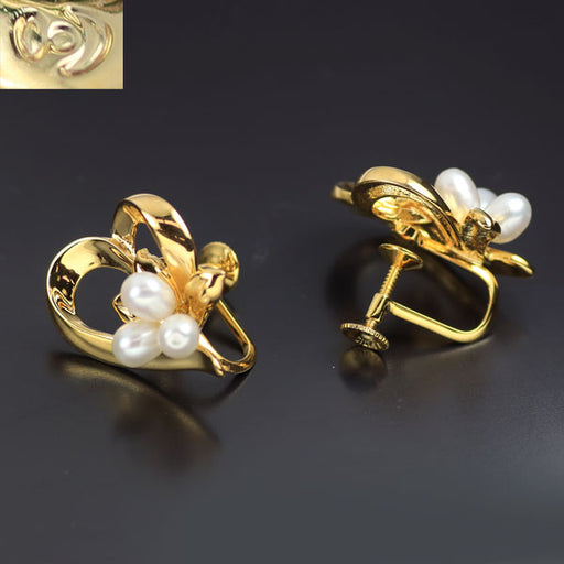 田崎真珠 SV/金メッキ 淡水真珠 イヤリング 幅約3.8-4.1mm ハート  