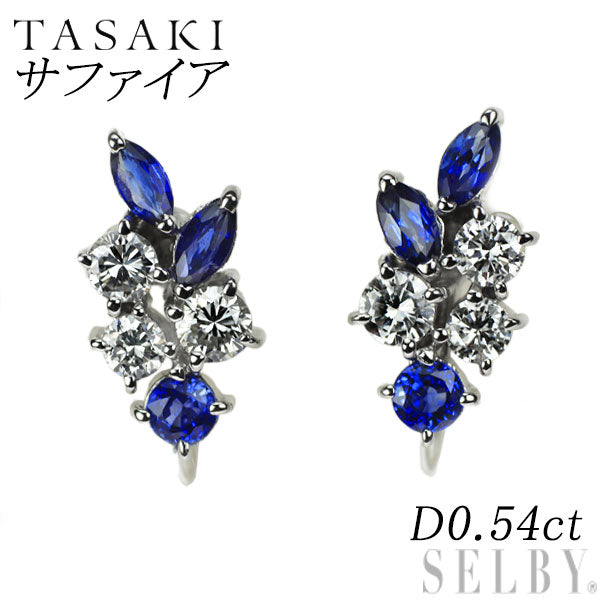田崎真珠 Pt900 サファイア ダイヤモンド イヤリング D0.54ct