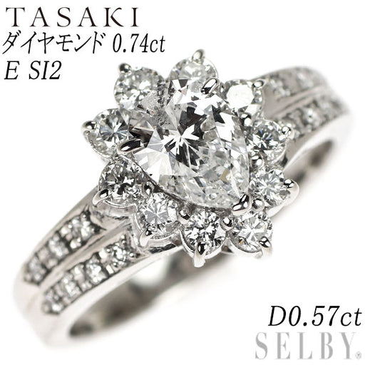 田崎真珠 Pt900 ペアシェイプ ダイヤモンド リング 0.74ct E SI2 D0 