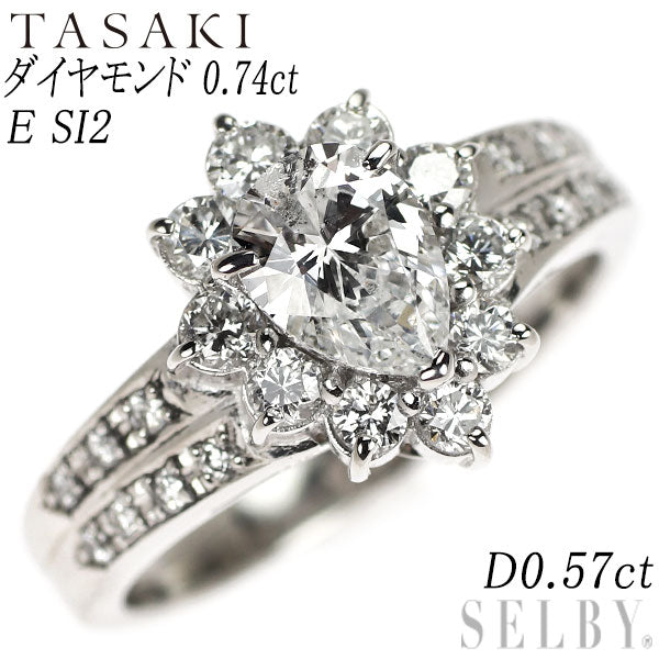 田崎真珠 Pt900 ペアシェイプ ダイヤモンド リング 0.74ct E SI2 D0.57ct