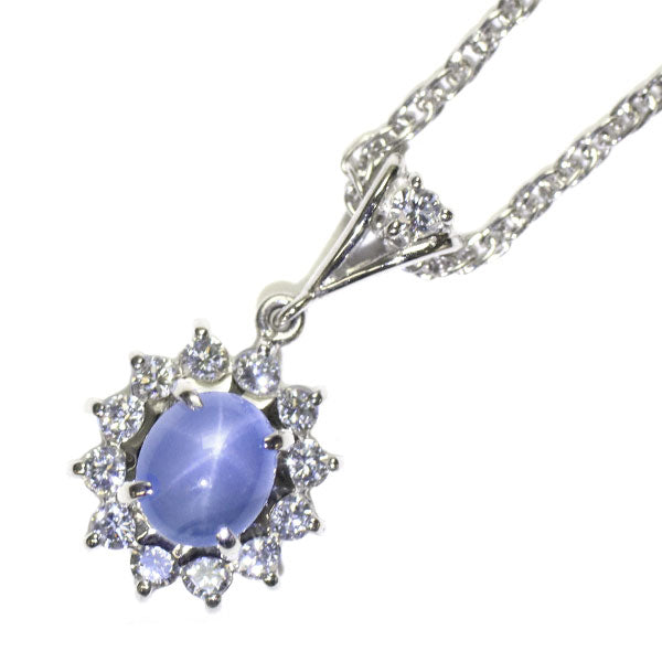 Pt スターサファイア ダイヤモンド ペンダントネックレス 0.94ct D0.25ct