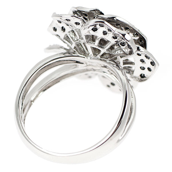 ブラックコーティング/ K18WG カラーレス/ブラック ダイヤモンド リング 0.73ct 薔薇 フラワー