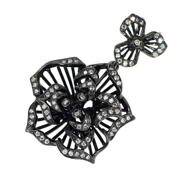 ブラックメッキ/ K18WG ダイヤモンド ペンダントトップ 0.37ct フラワー