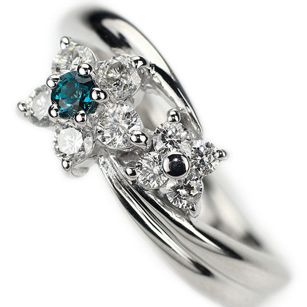 希少 K18WG アレキサンドライト ダイヤモンド リング 0.12ct 0.53ct フラワー