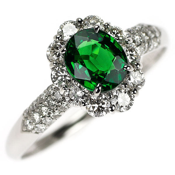 Pt900 グリーンガーネット ダイヤモンド リング 1.185ct D0.71ct