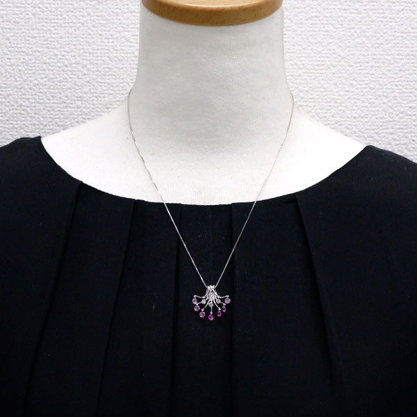 K18WG ピンクサファイア ダイヤモンド ペンダントネックレス 1.16ct D0.20ct