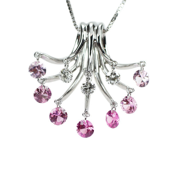 K18WG ピンクサファイア ダイヤモンド ペンダントネックレス 1.16ct D0.20ct