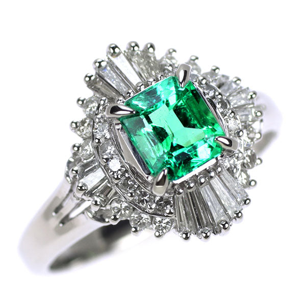 Pt900 エメラルド ダイヤモンド リング 0.68ct D0.50ct