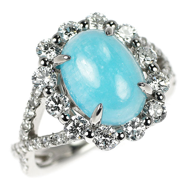 新品 Pt950 カボション パライバトルマリン ダイヤモンド リング 3.557ct D1.33ct【エスコレ】